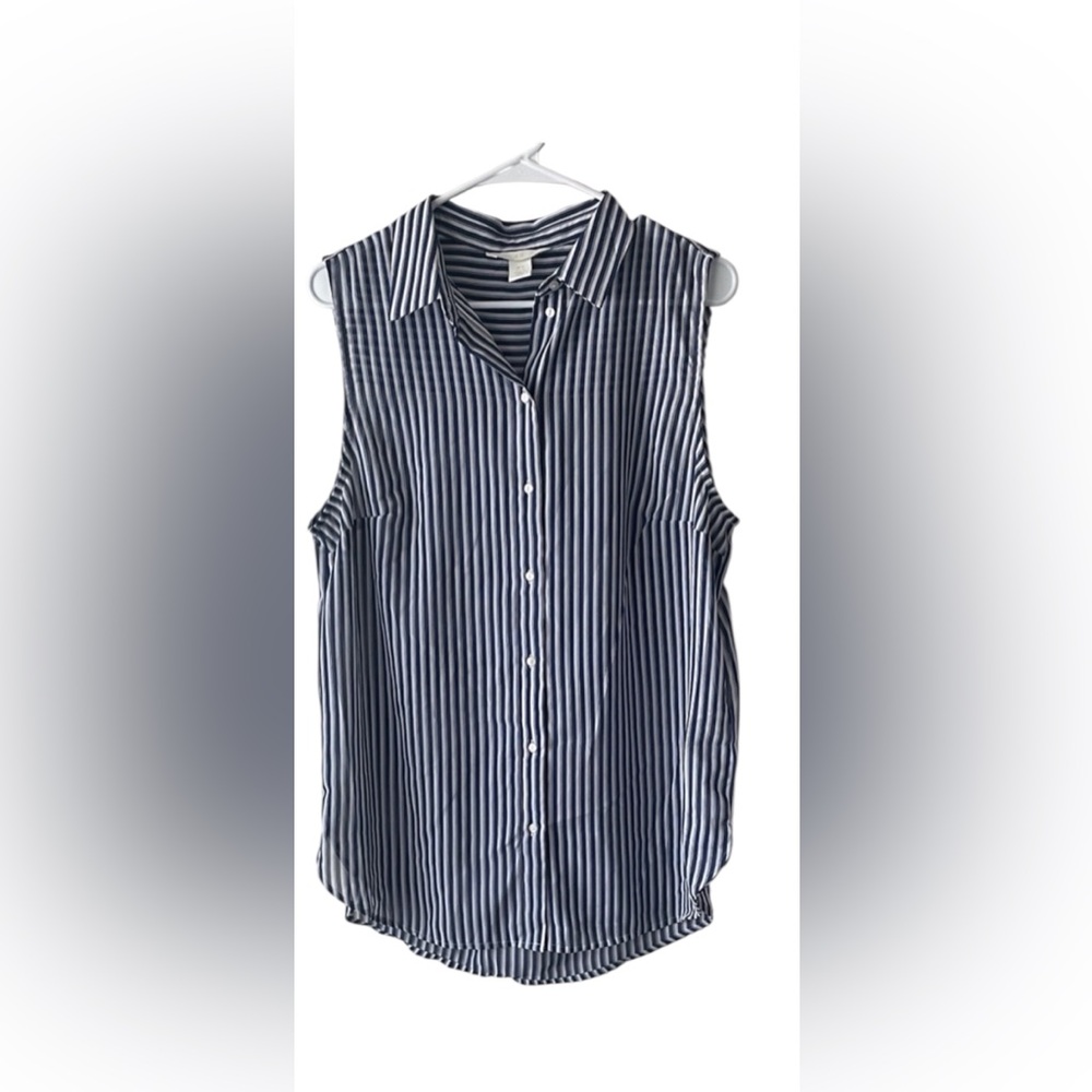 H&M Blue and White Striped Sleeveless Shirt
